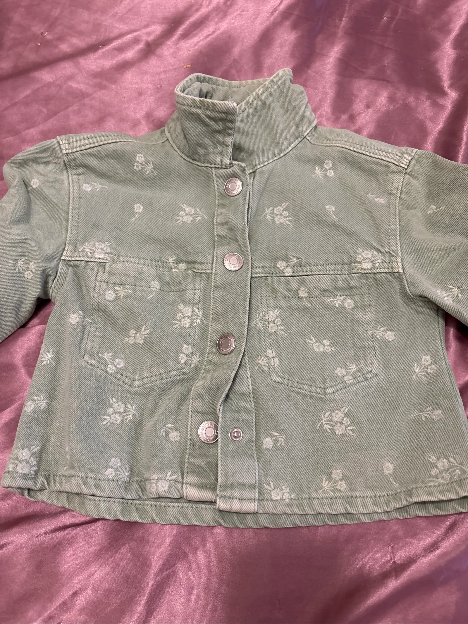 Mint Green Floral Print Kids' Denim Jacket – photo 2